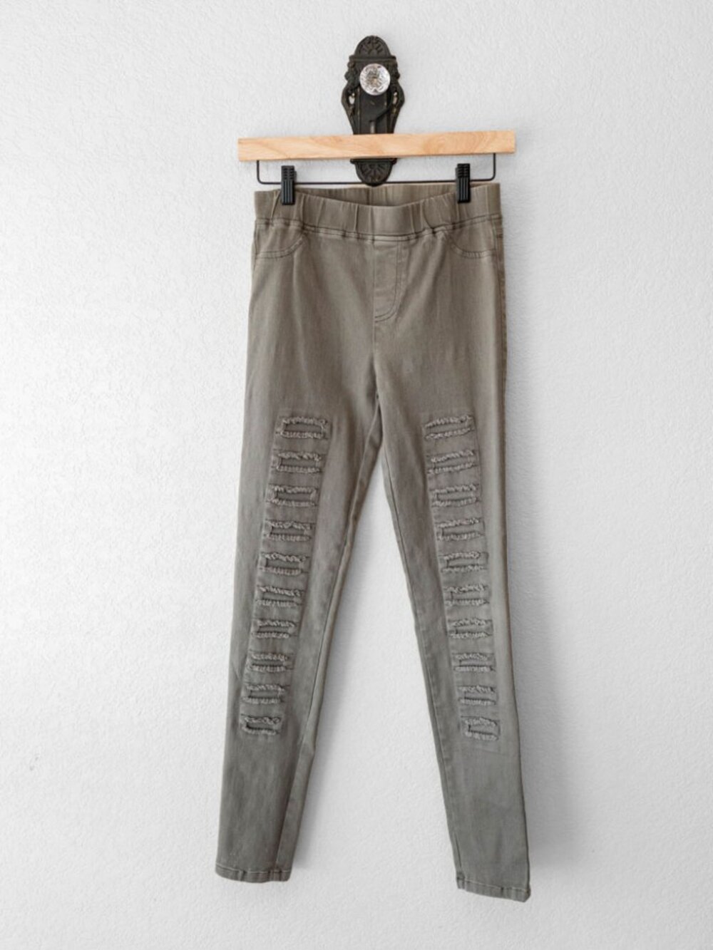 Umgee Olive Green Distressed Moto Skinny Pants Leggings Pull On Stretch Size M